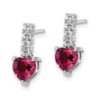 Sterling Silver Polish Rhod-plated Created Ruby Heart Post Dangle Earrings - Birthstone Company
