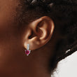 Sterling Silver Polish Rhod-plated Created Ruby Heart Post Dangle Earrings - Birthstone Company