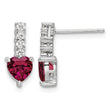 Sterling Silver Polish Rhod-plated Created Ruby Heart Post Dangle Earrings - Birthstone Company