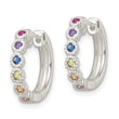 Sterling Silver Polished Multicolor CZ Round Hinged Hoop Earrings