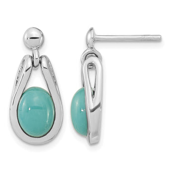 Sterling Silver RH-plated Oval Chinese Turquoise Dangle Post Earrings - Birthstone Company