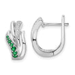 Sterling Silver Rhodium-plated Green & White CZ Hinged Hoop Earrings