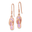 Sterling Silver Rose-tone Pink Created Opal Inlay Flip Flop Dangle Earrings
