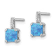 Sterling Silver Rhodium-plated Square Blue Created Opal Post Earrings - Birthstone Company