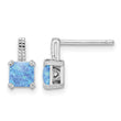 Sterling Silver Rhodium-plated Square Blue Created Opal Post Earrings - Birthstone Company