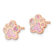Sterling Silver Rose-tone Created Opal Inlay Pawprint Post Earrings - Birthstone Company