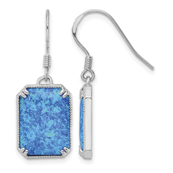 Sterling Silver RH-plated Blue Created Opal Beaded Border Earrings - Birthstone Company