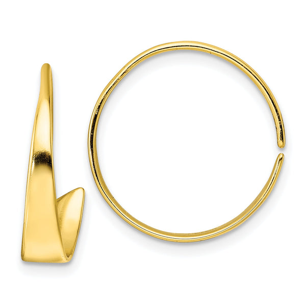 Sterling Silver Gold-tone Polished Flat Bar Hoop Threader Earrings