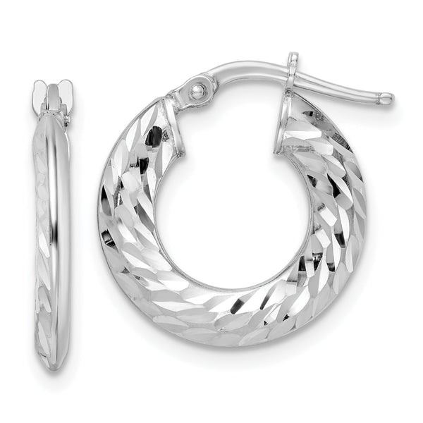 Sterling Silver Rhodium-plated 2x18mm D/C Knife-edge Tube Hoop Earrings