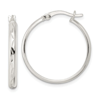 Sterling Silver Polished and Diamond-cut Circle Hoop Earrings