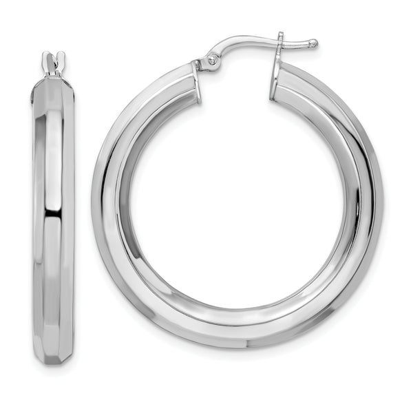 Sterling Silver Rhodium-plated 5x34mm Octagon Tube Hoop Earrings