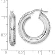 Sterling Silver Rhodium-plated 5x24mm D/C Octagon Tube Hoop Earrings