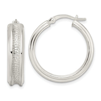 Sterling Silver Polished and Textured Circle Hoop Earrings