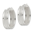 Sterling Silver Polished Textured 7.5x25mm Hoop Earrings