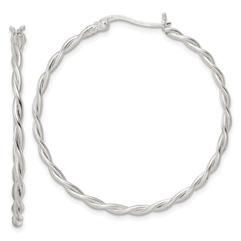 Sterling Silver Satin Twisted Hoop Earrings