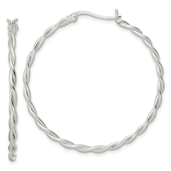 Sterling Silver Satin Twisted Hoop Earrings