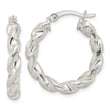 Sterling Silver Polished and Textured Twisted Circle Hoop Earrings