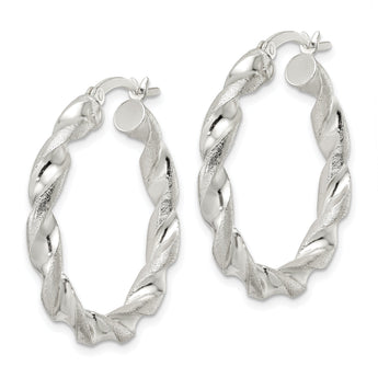Sterling Silver Polished and Textured Twisted Circle Hoop Earrings