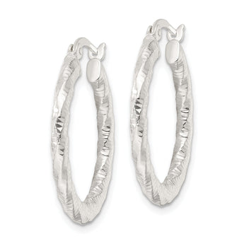 Sterling Silver Polished and Textured Twisted Hoop Earrings