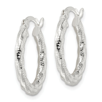 Sterling Silver Polished and Textured Twisted Hoop Earrings