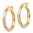 Sterling Silver Gold and Rose-tone Diamond-cut Circle Hoop Earrings