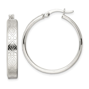 Sterling Silver Polished Geometric Design 5.25mm Round Hoop Earrings