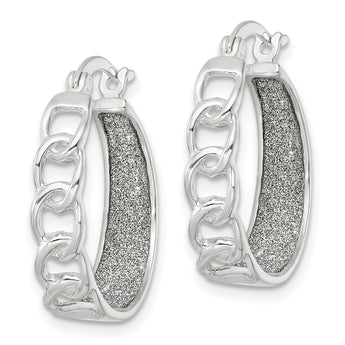 Sterling Silver Polished Fabric Glitter Hoop & Links Round Hoop Earrings