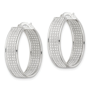 Sterling Silver Polished Fabric Glitter 6.85mm Round Hoop Earrings