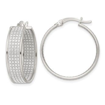 Sterling Silver Polished Fabric Glitter 6.85mm Round Hoop Earrings