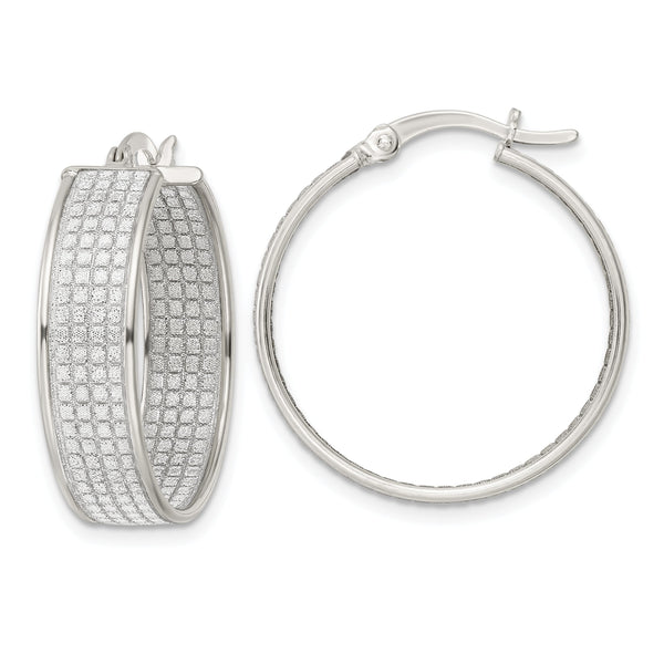 Sterling Silver Polished Fabric Glitter 6.85mm Round Hoop Earrings