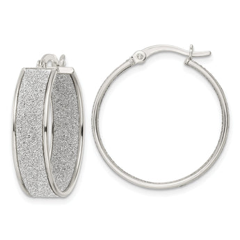 Sterling Silver Polished Fabric Glitter 6.85mm Round Hoop Earrings