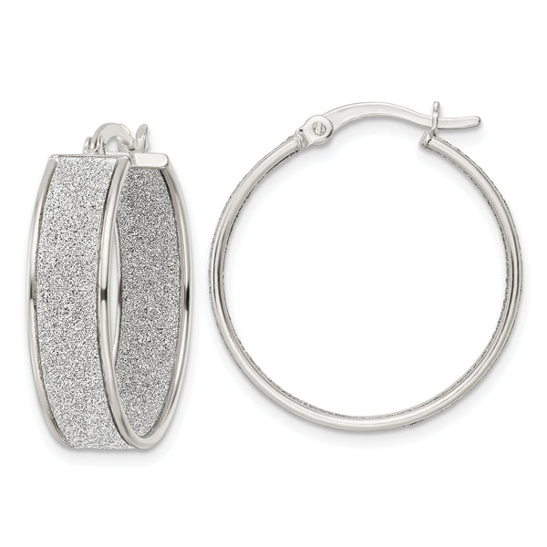 Sterling Silver Polished Fabric Glitter 6.85mm Round Hoop Earrings