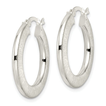Sterling Silver Flat Brushed 2.5mm Round Hoop Earrings