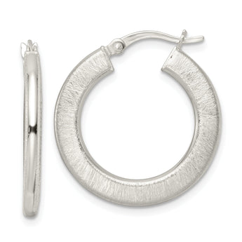 Sterling Silver Flat Brushed 2.5mm Round Hoop Earrings