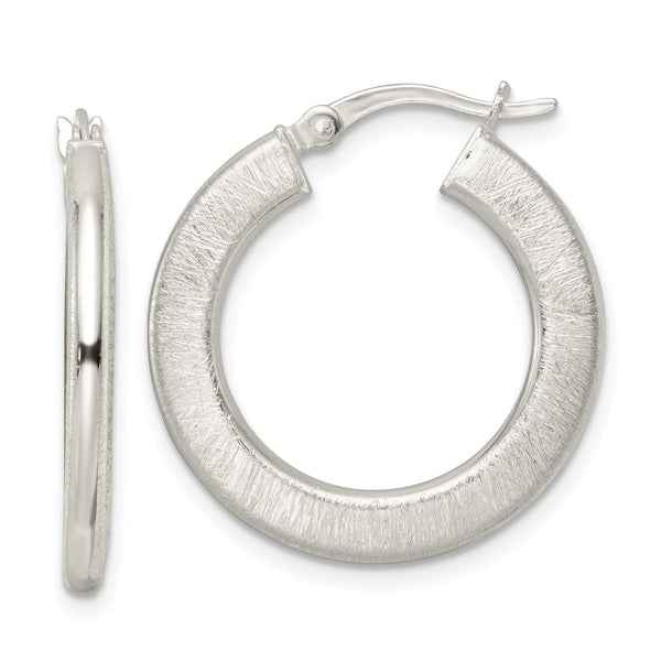 Sterling Silver Flat Brushed 2.5mm Round Hoop Earrings