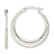 Sterling Silver Polished & Textured Knife Edge Round Hoop Earrings