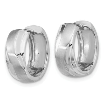 Sterling Silver Rhodium-plated Polished & Satin Wavy Hinged Hoop Earrings