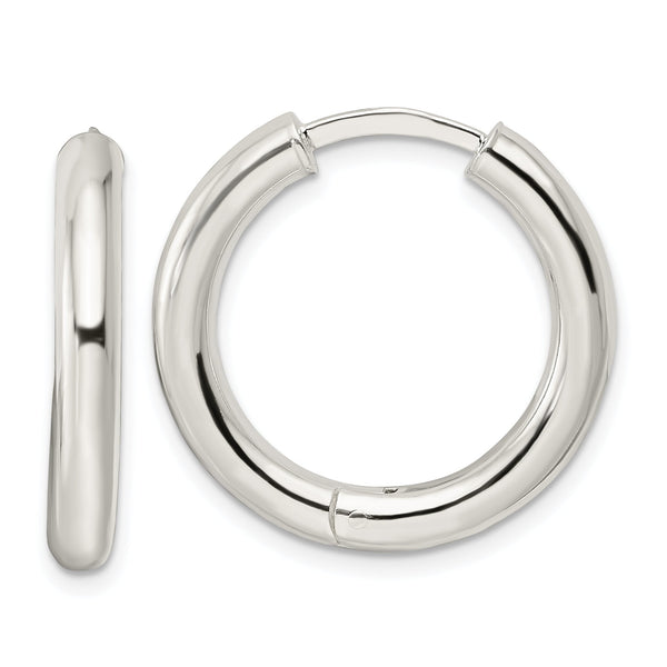 Sterling Silver Polished 3.5x25mm Hinged Tube Hoop Earrings