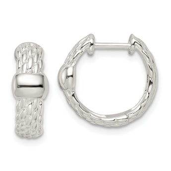 Sterling Silver Polished Basket Weave Hinged Hoop Earrings