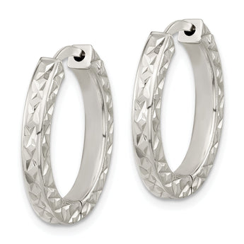 Sterling Silver Polished D/C Square Tube Locking Hoop Earrings