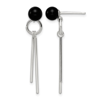 Sterling Silver Polished Fancy Onyx Bead & Bars Post Dangle Earrings - Birthstone Company