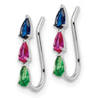 Sterling Silver RH-plated Polished Multi-color Pear CZ Ear Climber Earrings - Birthstone Company