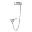 Sterling Silver RH-plated CZ Heart w/ 2in Chain Single Post & Cuff Earrin - Birthstone Company
