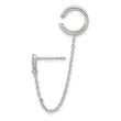 Sterling Silver RH-plated CZ Heart w/ 2in Chain Single Post & Cuff Earrin - Birthstone Company