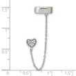 Sterling Silver RH-plated CZ Heart w/ 2in Chain Single Post & Cuff Earrin - Birthstone Company