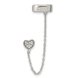 Sterling Silver RH-plated CZ Heart w/ 2in Chain Single Post & Cuff Earrin - Birthstone Company