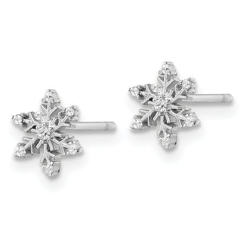 Sterling Silver Rhodium-plated Polished CZ Snowflake Post Earrings