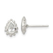 Sterling Silver Polished & Beaded Edge Pear CZ Post Earrings