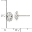 Sterling Silver Polished & Beaded Edge Oval CZ Post Earrings