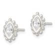 Sterling Silver Polished & Beaded Edge Marquise CZ Post Earrings